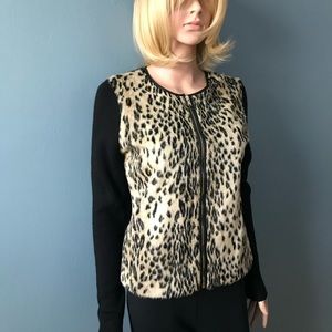 Ann Taylor Black Leopard Shirt/ Jacket Sweater NWOT with Faux Leather Border